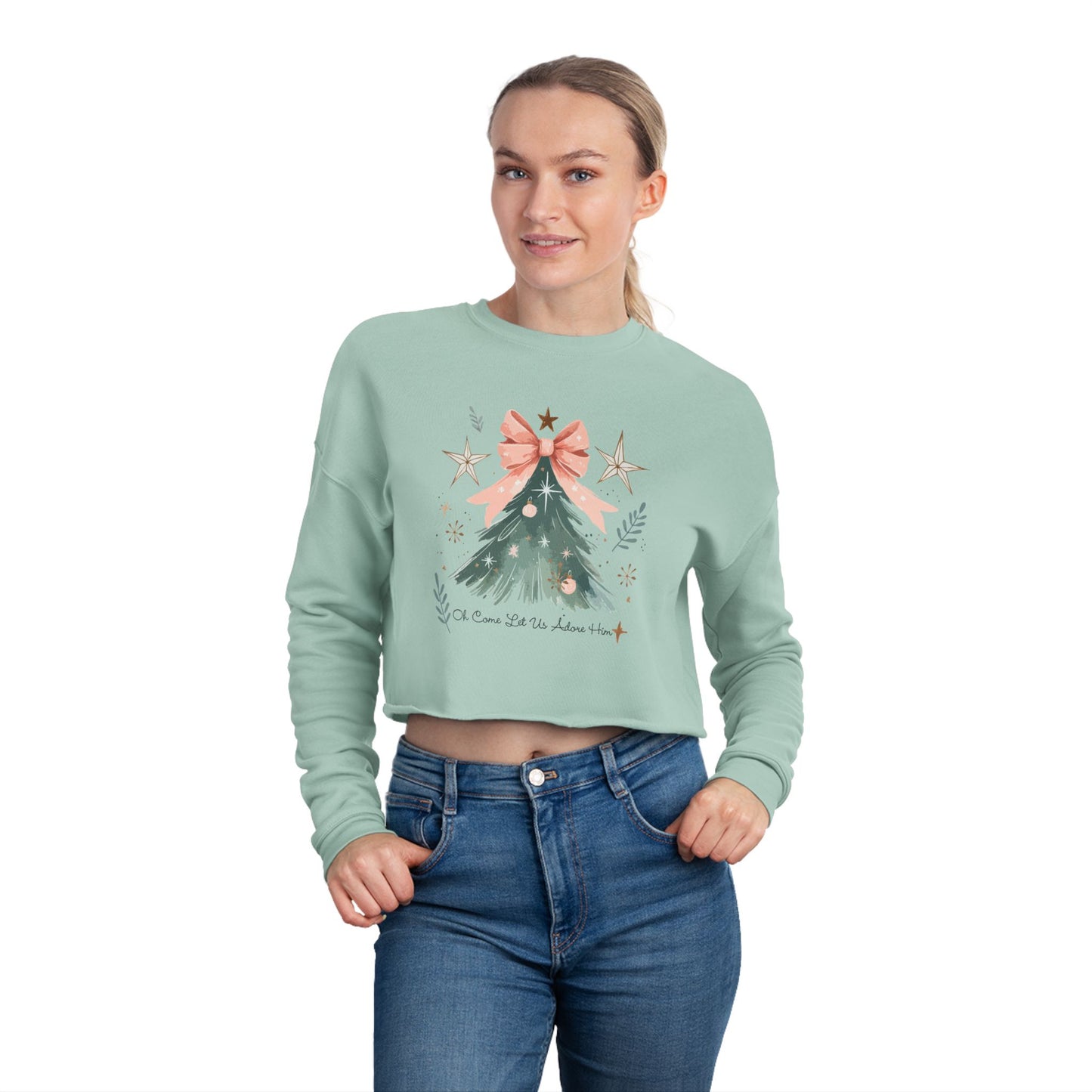 Cropped Sweatshirt - O Come Let Us Adore Him Design