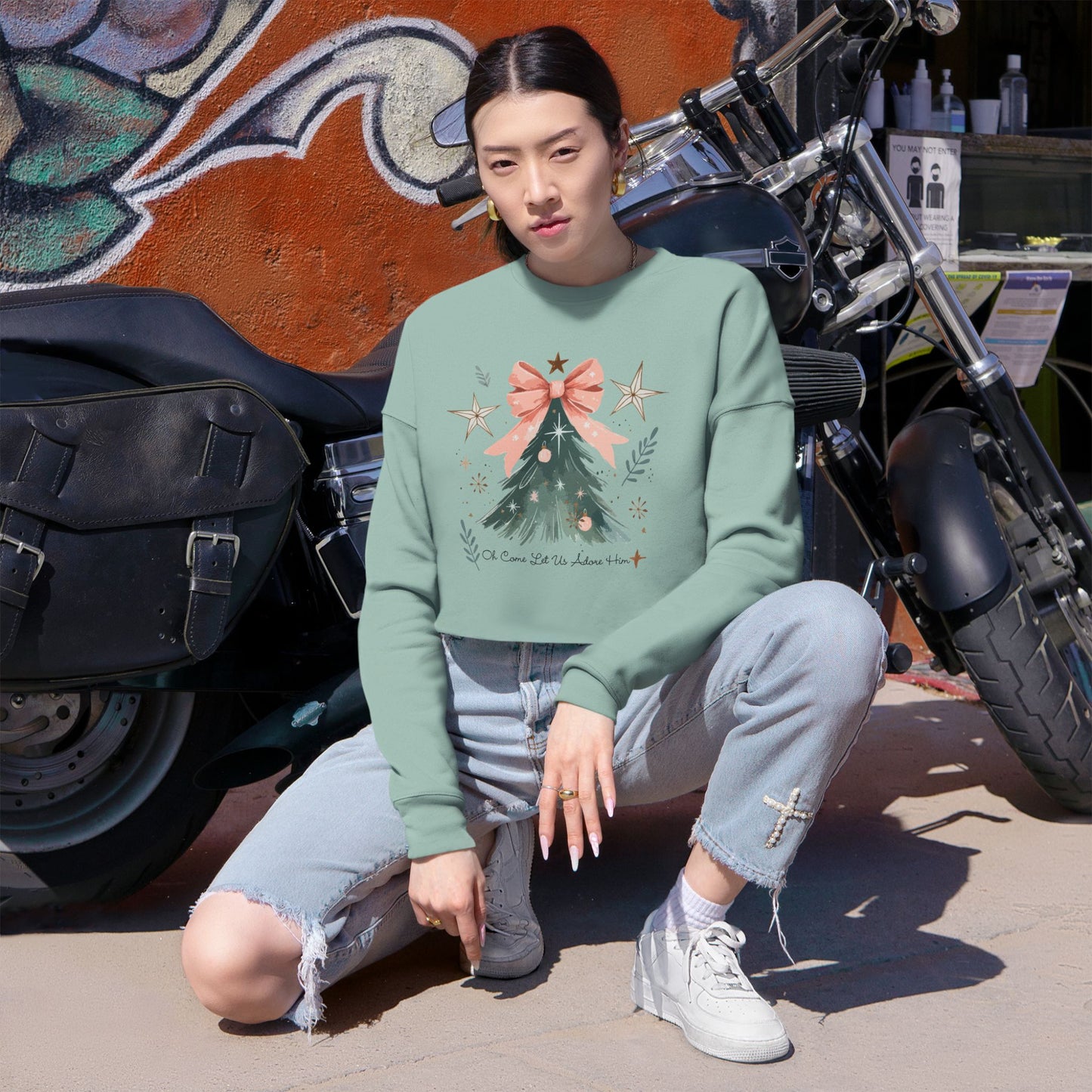 Cropped Sweatshirt - O Come Let Us Adore Him Design