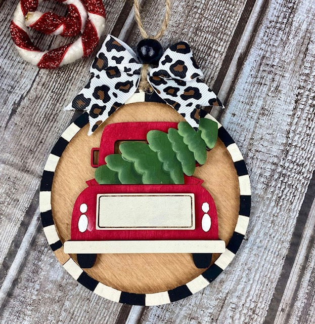 Whimsical Personalizable Christmas Truck Ornament / Gift Tag / Bag Tag