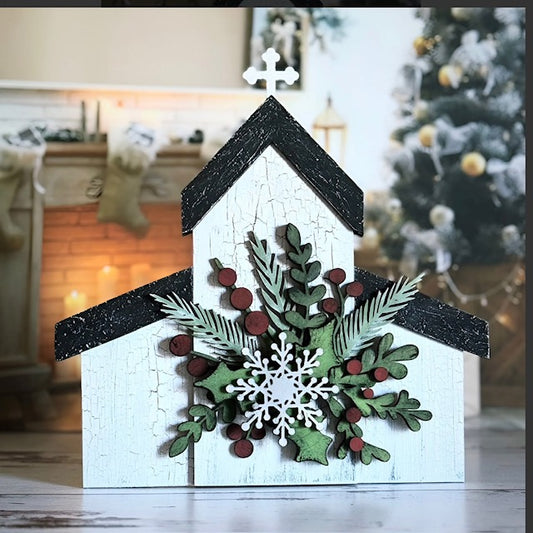 Festive Christmas Church Shelf Sitter