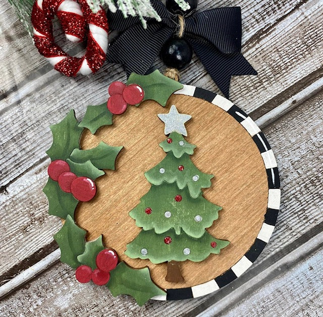 Holly and Checks Christmas Tree Ornament / Gift Tag