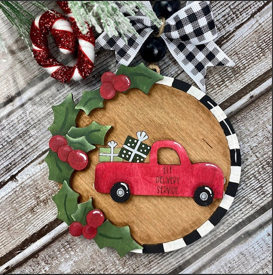 Holly and Checks Truck with Presents Christmas Ornament / Gift Tag