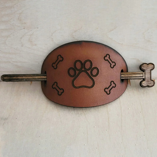 Puppy Paw Leather Hair Tie With Hair Stick